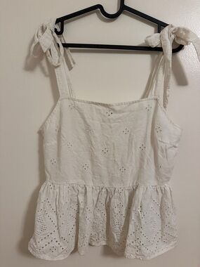 Madewell white Eyelet Tie-Strap Peplum Tank